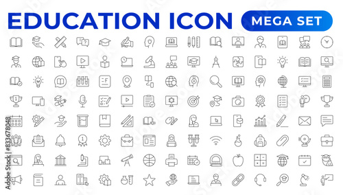 Education line icon collection. Set of vector line icons of education for modern concepts, web, and apps. Set of flat signs and symbols for web and apps.