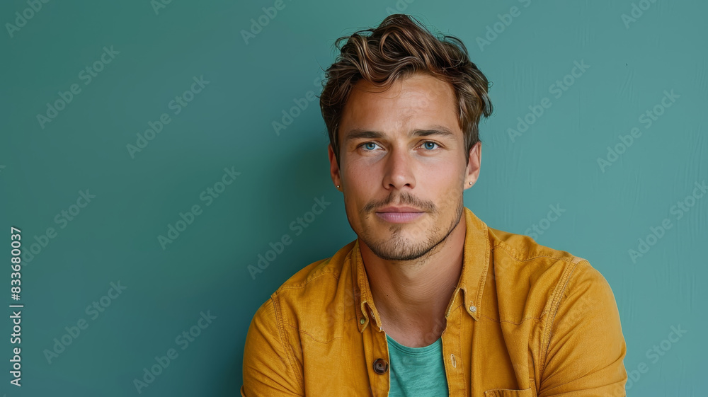 Man in Yellow Shirt Posing for Picture Man in Yellow Shirt Posing for Picture