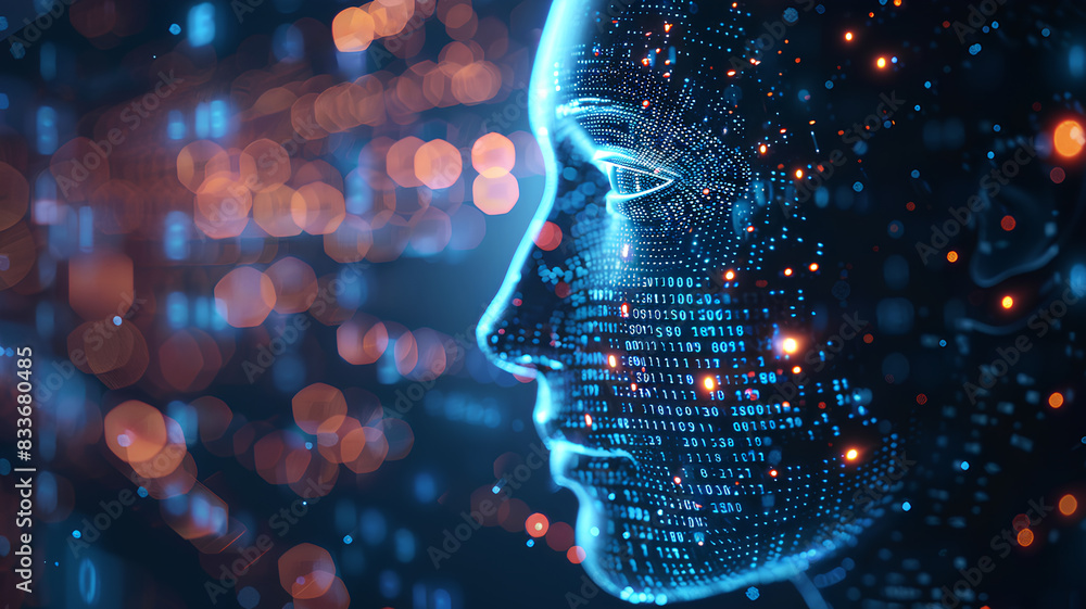 Head with binary code. Abstract concepts of quantum computing of ...