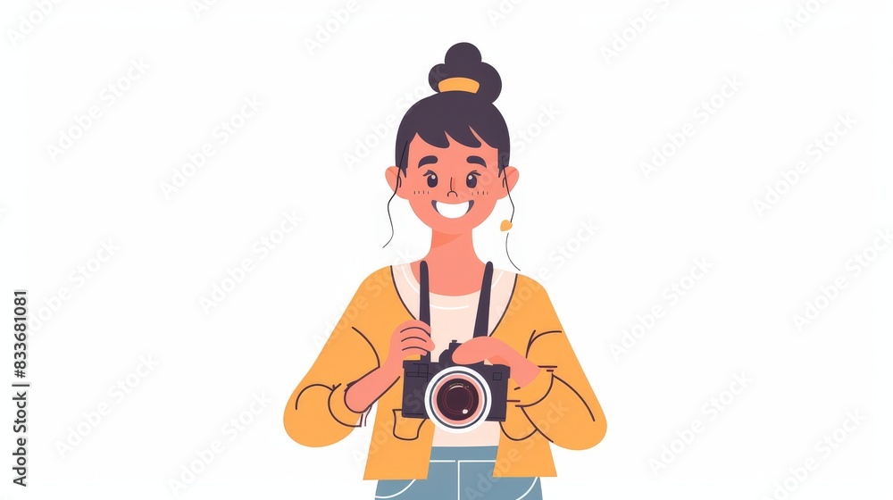 Illustration of a photographer girl with a camera on a white background. Illustration of a photographer girl with a camera on a white background.