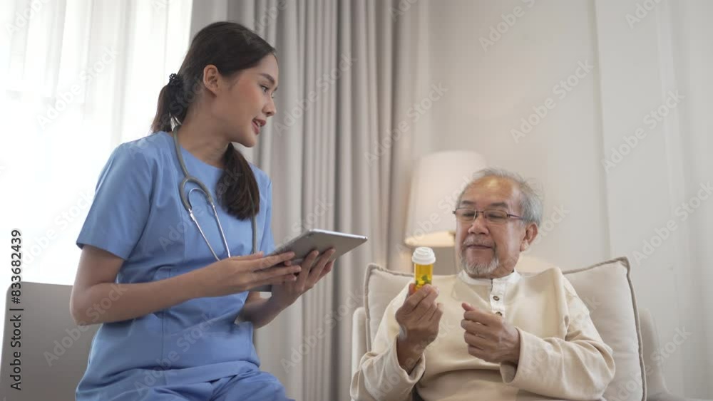 Female health care worker is take care senior man at home. Female health care worker is take care senior man at home.