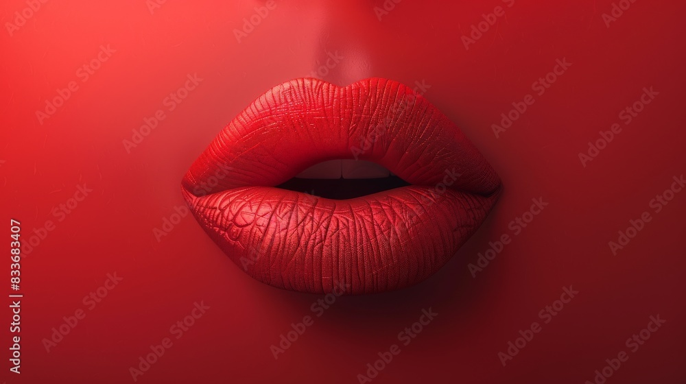 juicy lips with red, bright and shiny lipstick on a smooth red background. juicy lips with red, bright and shiny lipstick on a smooth red background.