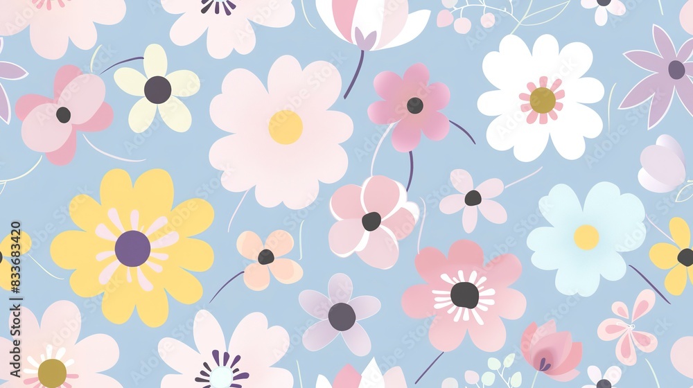 Flower wallpaper flat design top view macro theme cartoon drawing colored pastel . Seamless Pattern, Fabric Pattern. Flower wallpaper flat design top view macro theme cartoon drawing colored pastel . Seamless Pattern, Fabric Pattern.