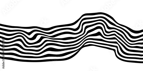 Black on white abstract perspective zigzag line stripes with 3d dimensional effect isolated on white background