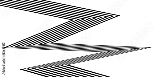 Black on white abstract perspective zigzag line stripes with 3d dimensional effect isolated on white background