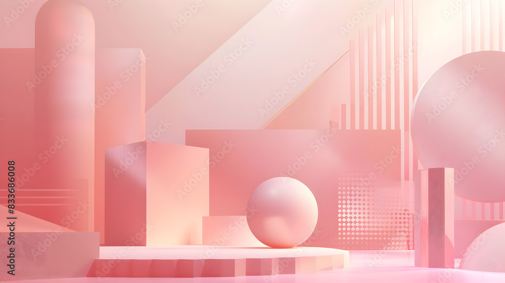 A pink cityscape with buildings and a ball. Scene is playful and whimsical A pink cityscape with buildings and a ball. Scene is playful and whimsical