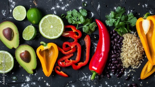 Vibrant Avocado and Quinoa Salad Ingredients Overhead