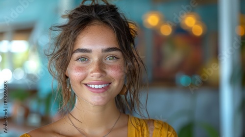 Wallpaper Mural Portrait of a beautiful girl with a joyful expression, her face beaming with a cheerful smile that reflects happiness and contentment. Torontodigital.ca