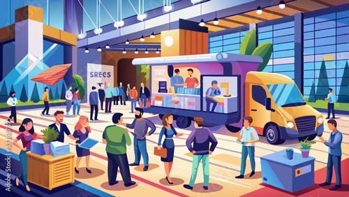 people in the exhibition hall, trade show, exhibition background. 