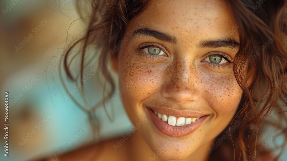 Portrait of a beautiful girl with a joyful expression, her face beaming with a cheerful smile that reflects happiness and contentment. Portrait of a beautiful girl with a joyful expression, her face beaming with a cheerful smile that reflects happiness and contentment.