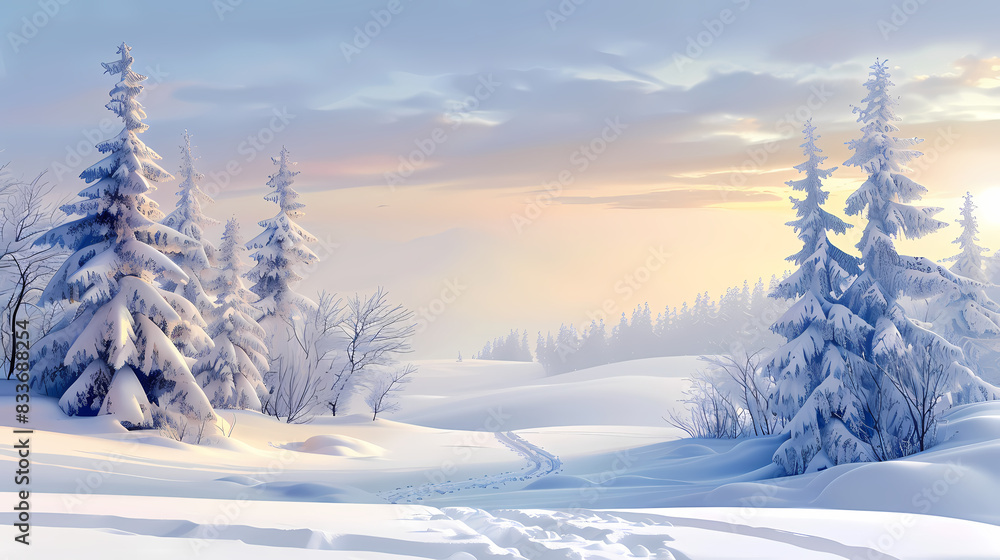 Winter landscape with white pine trees on snow vector image Winter landscape with white pine trees on snow vector image