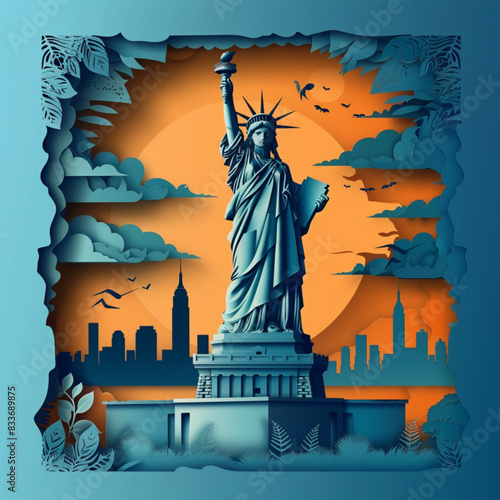 Independence day. Liberty enlightening the world
paper-cut