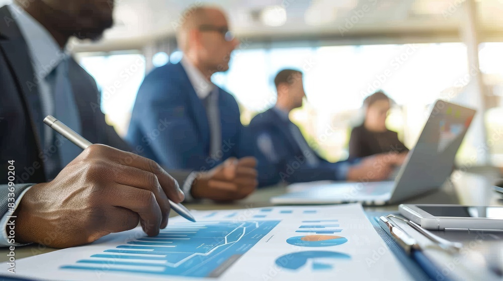 A businessman is writing on a piece of paper with a pen, Focused on his work. Concept of professional working on a project or report A businessman is writing on a piece of paper with a pen, Focused on his work. Concept of professional working on a project or report