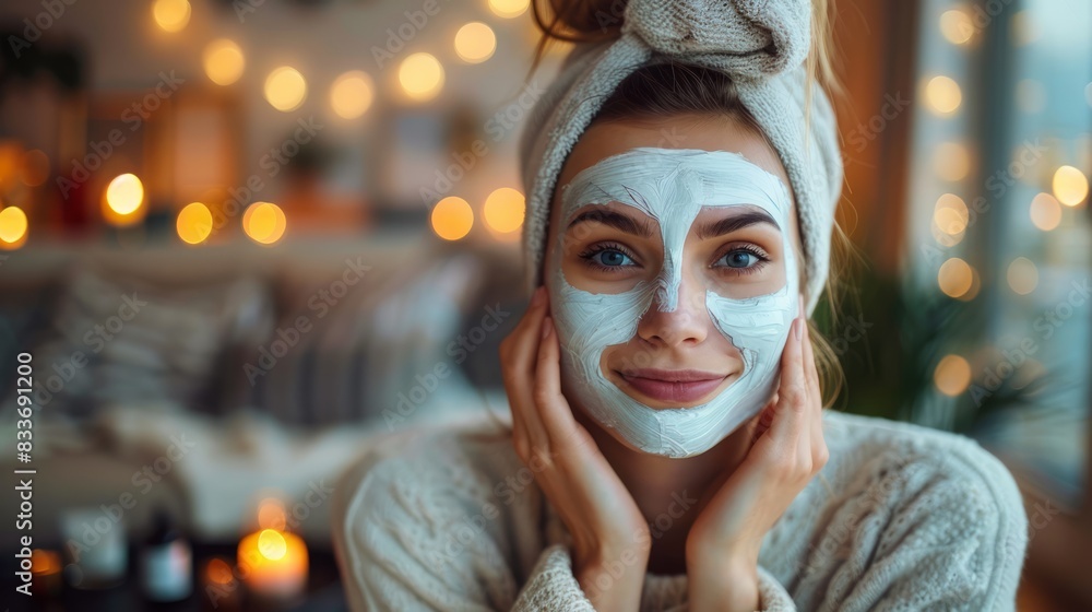 Woman enjoying skin care activity at home Woman enjoying skin care activity at home