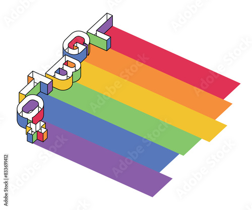 3D typo-graph LGBTQ plus with rainbow pride symbol.