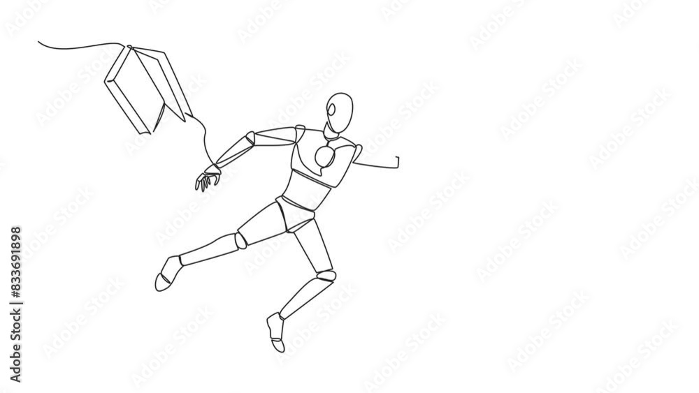Animation of continuous line drawing astronaut floating in space trying to pick up books. No gravity makes it float. Basic space knowledge. Tech book festival concept. Full length motion Animation of continuous line drawing astronaut floating in space trying to pick up books. No gravity makes it float. Basic space knowledge. Tech book festival concept. Full length motion