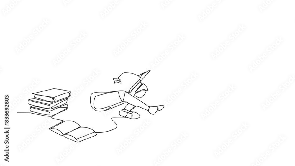 Self drawing animation of continuous line drawing smart robot really likes reading. Everyday one book is read. Good habit. There is no day without reading book. Book festival. Full length animated Self drawing animation of continuous line drawing smart robot really likes reading. Everyday one book is read. Good habit. There is no day without reading book. Book festival. Full length animated