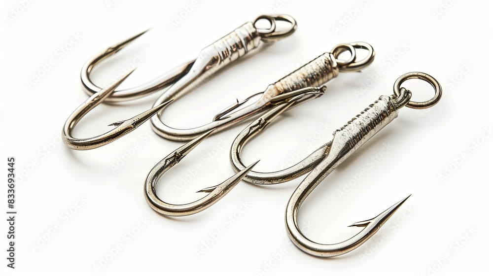 Set of metal steel hook fishing isolated on white background. This has clipping path Set of metal steel hook fishing isolated on white background. This has clipping path