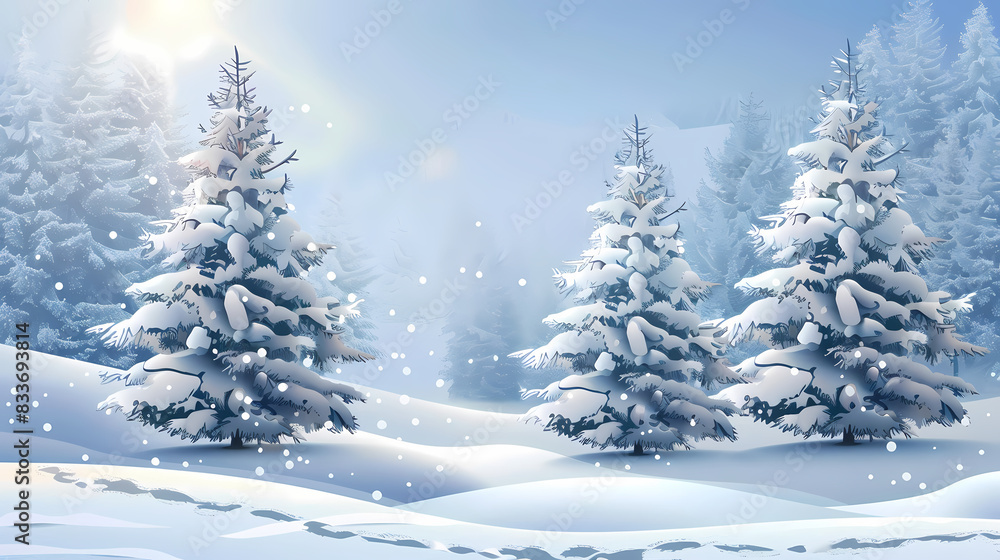 Winter landscape with white pine trees on snow vector image Winter landscape with white pine trees on snow vector image