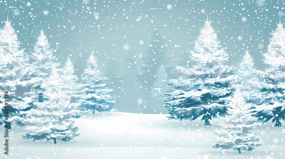 Obraz premium Winter landscape with white pine trees on snow vector image