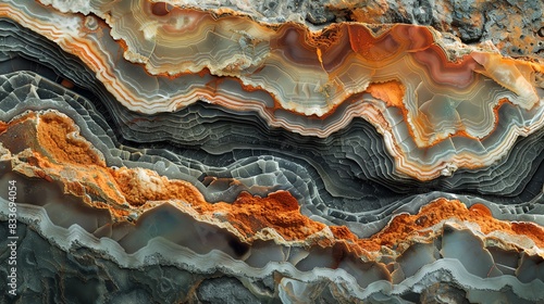 Close-up of stunning agate mineral layers in various colors, showcasing intricate natural patterns and textures, ideal for geology and design themes. © owen