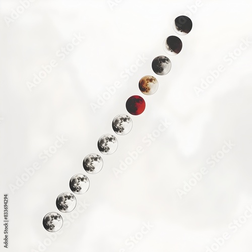 Lunar Eclipse Sequence: A Minimalist Outline Drawing Demonstrating the Moon's Transition through photo