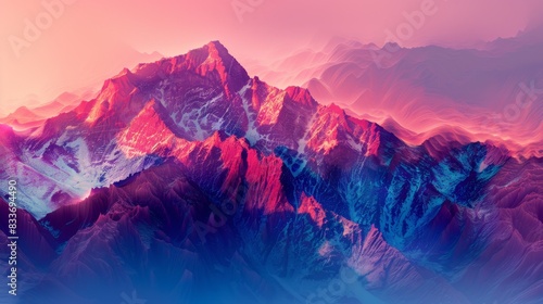 Abstract Mountain Ranges, Stylized, colorful mountain ranges with surreal elements, such as inverted peaks photo