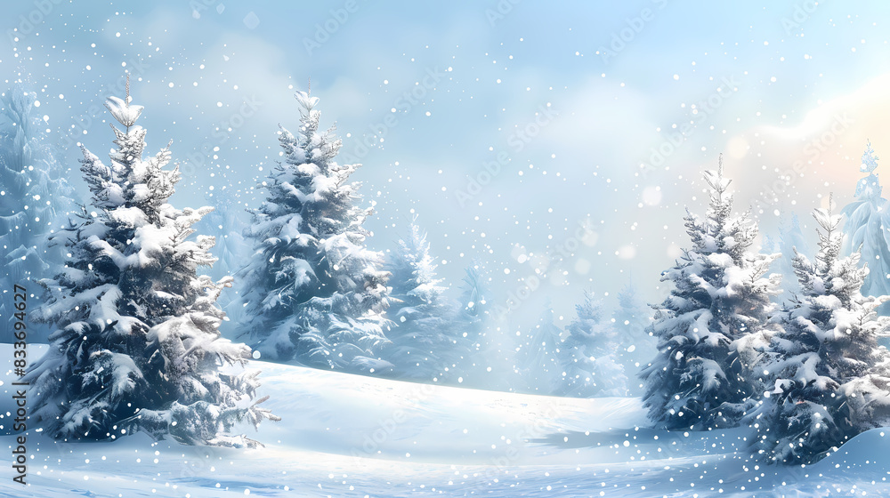 Fototapeta premium Winter landscape with white pine trees on snow vector image