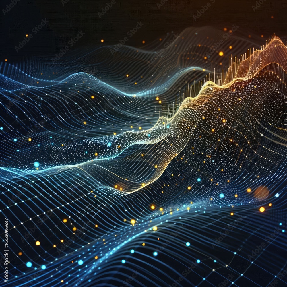 Ethereal digital network tech waves background abstract artificial intelligence data transfer connectivity and particle dynamics sound doted visualization wave Ethereal digital network tech waves background abstract artificial intelligence data transfer connectivity and particle dynamics sound doted visualization wave