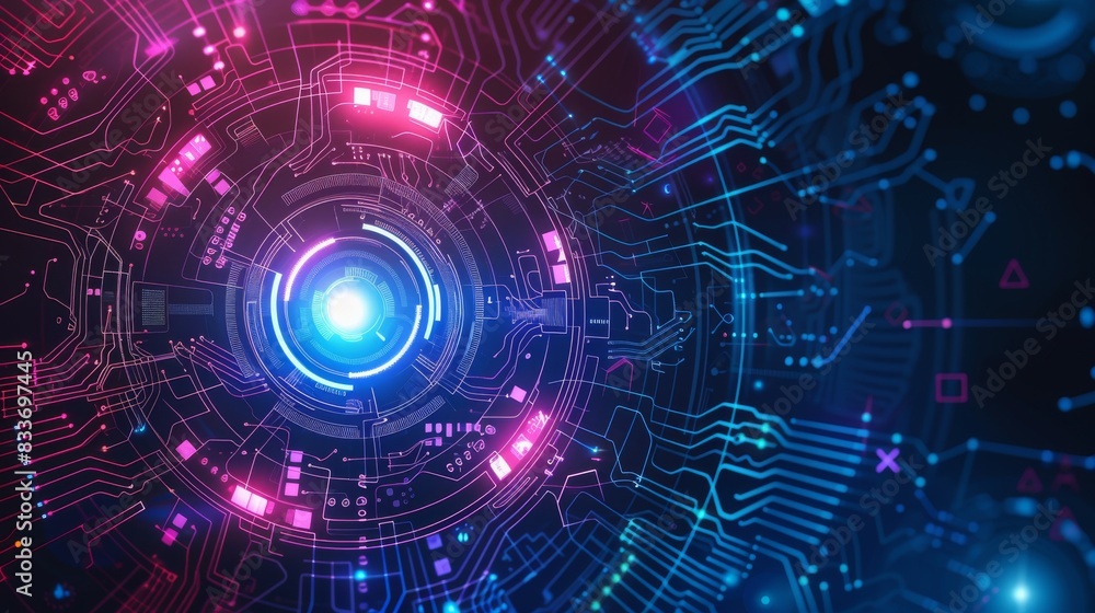 Obraz premium Futuristic sci-fi cybernetic circuitry, Dynamic energy patterns background.