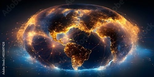 High-resolution image of illuminated Earth globe with digital network connections. Concept Global Connectivity, Technology, Earth Globe, Digital Network, Illuminated Earth #833697428