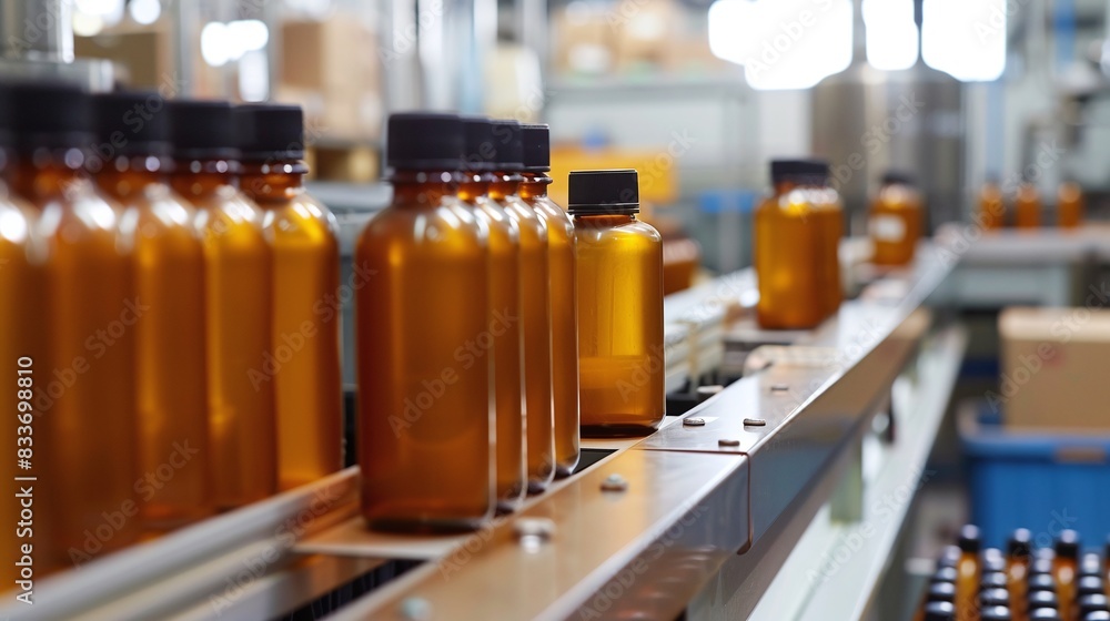 packaging with bottles on conveyor belt in factory industry packaging with bottles on conveyor belt in factory industry