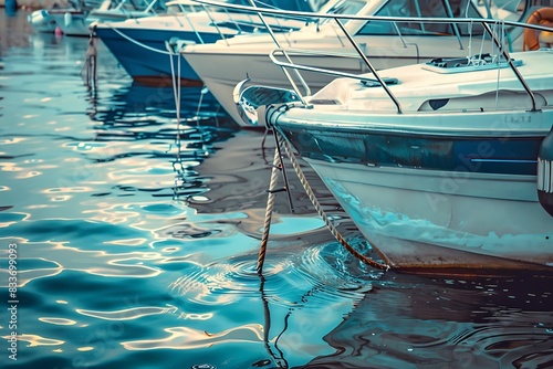 The gentle bobbing of boats tethered in a marina as waves pass © crescent