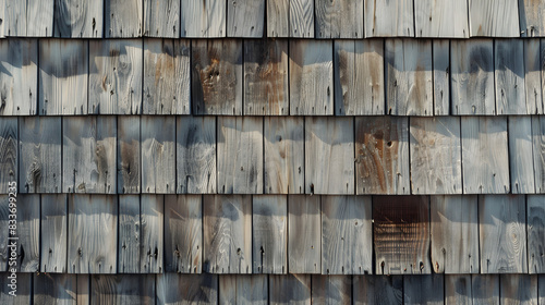 A wooden roof with a lot of wood grain. The roof is old and has a rustic appearance photo