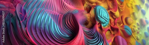 6. A dynamic abstract background reminiscent of a psychedelic trip, featuring kaleidoscopic patterns and bold colors, rendered in a manga-style 3D format with space for text elements