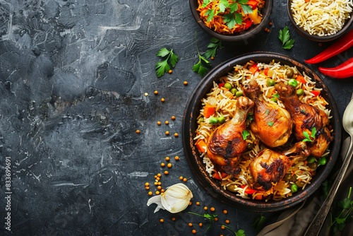 Chicken Mandi with Rice on Dark Background