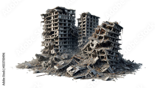 destroyed buildings after an earthquake on the transparent background.