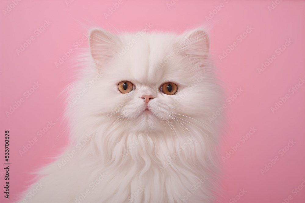 Portrait of a smiling cymric cat isolated in soft pink background Portrait of a smiling cymric cat isolated in soft pink background