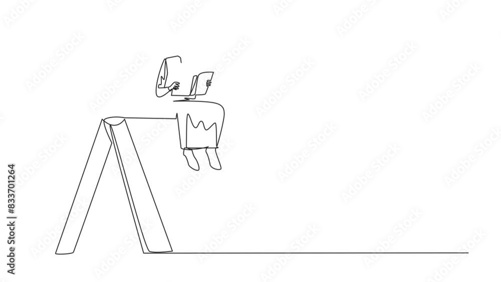 Animated self drawing of one line drawing Arabian man sitting on large ...