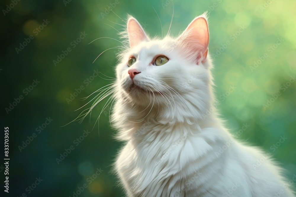 Portrait of a happy turkish van cat in front of soft green background Portrait of a happy turkish van cat in front of soft green background