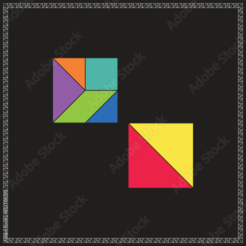 Free Download Tangram Puzzle Two Squares Vector Colorful Geometric Illustration - GFXLoad