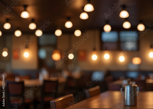 Upscale restaurant with a bar area bathed in warm light  offering a sophisticated ambience for a post-dinner drink