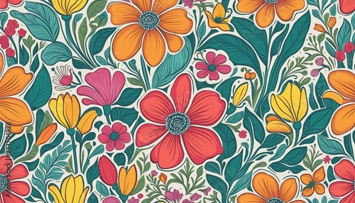 Colorful vintage flower art  illustration graphic