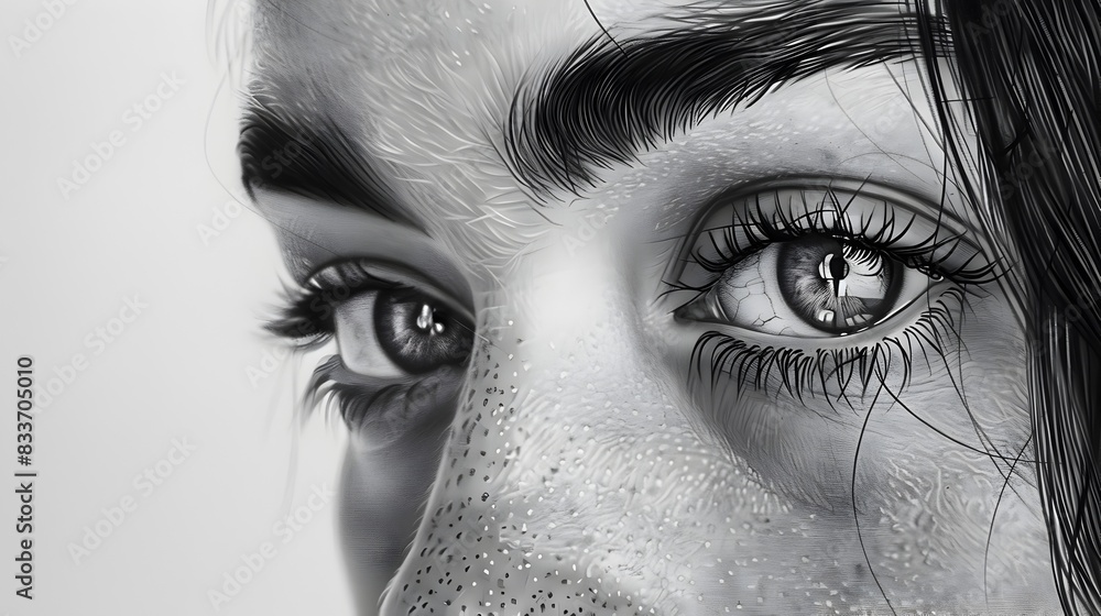 Obraz premium Pensive Female Gaze in Monochrome Portraiture