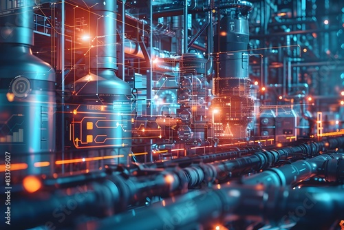 Illustration of Leveraging large volumes of data to gain insights and drive decision-making processes in industrial operations. Ai Generate.