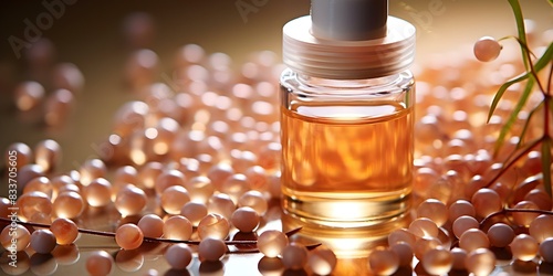 Detailed image of beige face serum molecules for skincare beauty products. Concept Skincare, Beauty Products, Face Serum, Molecules, Beige Color photo
