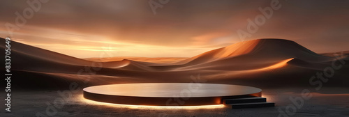  minimalist stage in Serene desert landscape at dusk, 