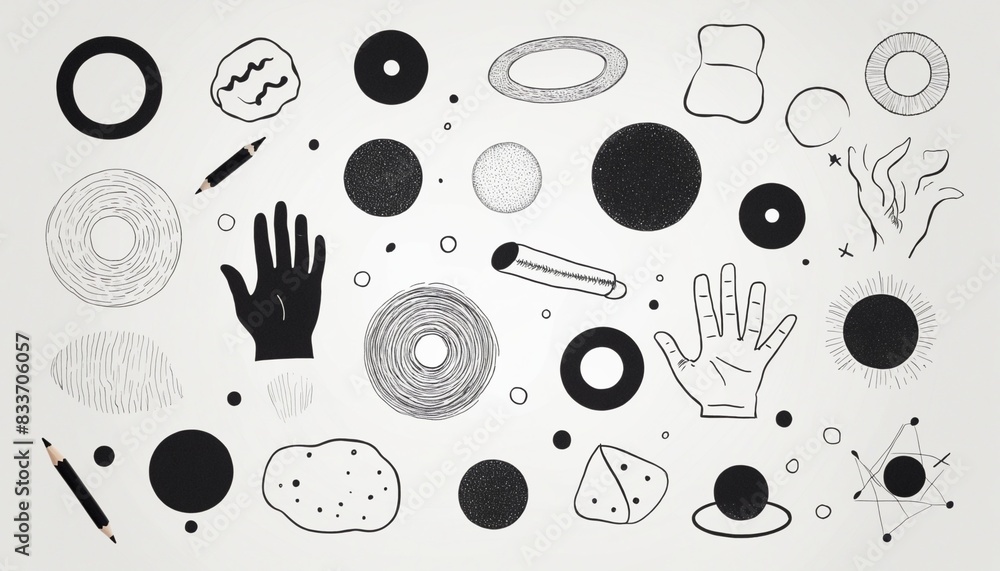 abstract set of hands, icons and more