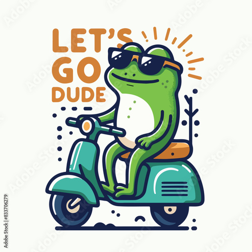cool frog vector riding a scooter t-shirt art design