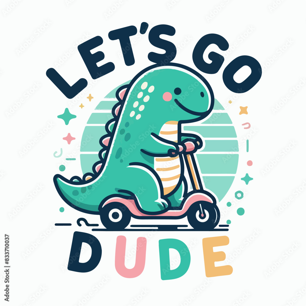 cool dino vector riding a scooter t-shirt art design